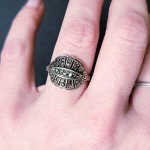 Antique Art Deco Sterling Silver Marcasite Women's Ring Size 7.5
